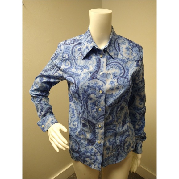 ESCADA Sport Tops - Escada Sport Blue Paisley Stretch Button Front Top Womens  36 S/M Casual Preppy